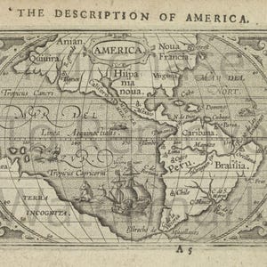 1603 Antike Karte von Amerika mit Offset kalifornische Schiffe Seeungeheuer Vintage Sepia Historische druckbare Karte 24 "x 18" JPG Digital Download