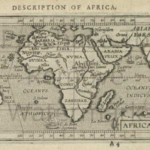 1603 Karte von Afrika mit Zansibar und San Lorenzern Antike Weltkarte Ortelius Sepia Alte Historische Druckbare Karte 24 "x 18" JPG Digital Download