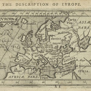 1603 Map of Europe With Prussia And Gallia Antique World Map Vintage Sepia Historic Printable Map 24"x18" HQ JPG Digital Download
