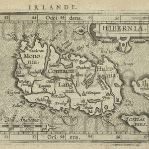 Ancienne carte de l'Irlande Hibernia Irelande, téléchargement imprimable, carte irlandaise cool old school vers 1603, histoire, géographie, historique de l'Europe