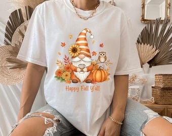 Happy Fall Y'all Gnome PNG | Cute Autumn Coffee Gnome Sublimation File for T-Shirts, Mugs & Sweatshirts | Pumpkin Season Digital Download