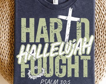 Retro Christian Shirt Design, Hard Fought Hallelujah PNG SVG (Digital Download)