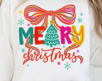 Koszulka z kokardą „Merry Christmas Bow” w formacie PNG, styl preppy xmas (pobieranie cyfrowe)