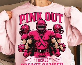 Pink Out Tackle Breast Cancer PNG: Football Awareness T-Shirt Design (Digital Download)