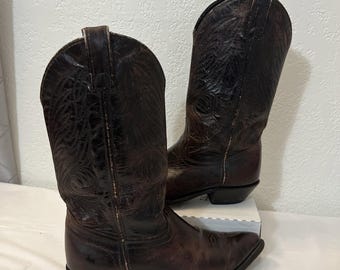 Vintage Leather Western Cowboy Boots Rodeo Womens 8M Made in USA Dark Brown