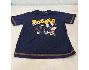 Vintage 1990s Toddler Popeye Shirt Navy Blue Yellow Soccer Size 4T Child