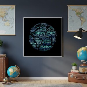 Planet Earth Word Cloud Canvas Art: Nature Travel Home Decor