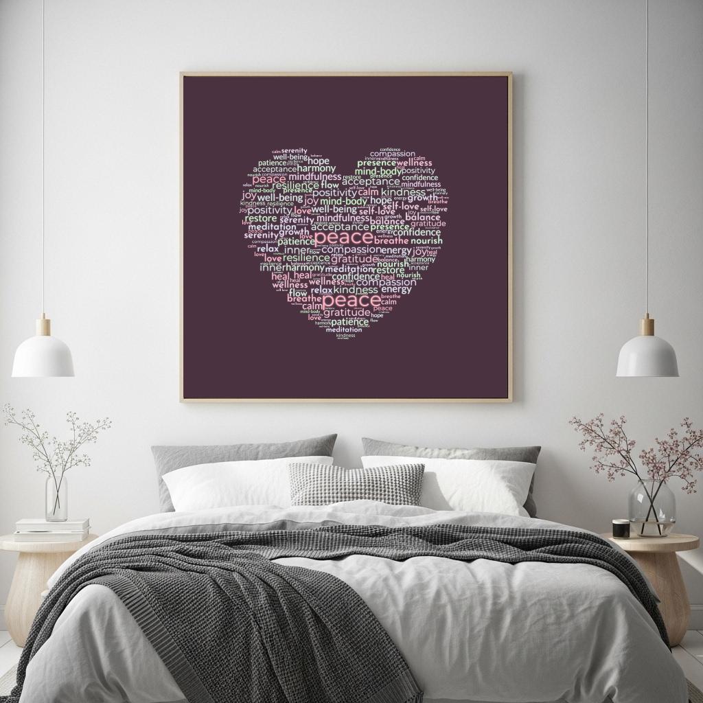 Fill your space with love, calm & positivity 🌸💖. This pastel heart word‑cloud canvas blends 50+ self‑care words in pink, lavender & mint—perfect for bedrooms, offices or meditation corners. A thoughtful gift for wellness lovers! ✨🖼️