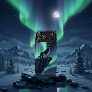 Wolf & Northern Lights Magnetic iPhone Case: Aurora Borealis Design