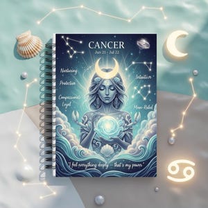 Cancer Zodiac Astrology Spiral Notebook, Celestial Design, Daily Journal, Gift for Astrology Lovers, Zodiac Sign Notebook, Water Sign Planne