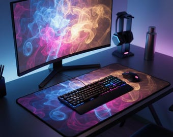 Tapis de bureau Vaporwave néon, motif fumée abstraite, tapis de souris de jeu