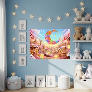 Candy Moon Festival Poster: Whimsical Ghosts, Playful Kids&#39; Room Art