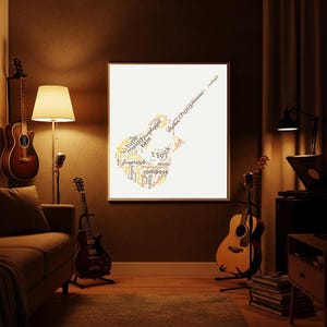 Guitar Word Cloud Art: Music Lover Gift, Acoustic Silhouette Canvas