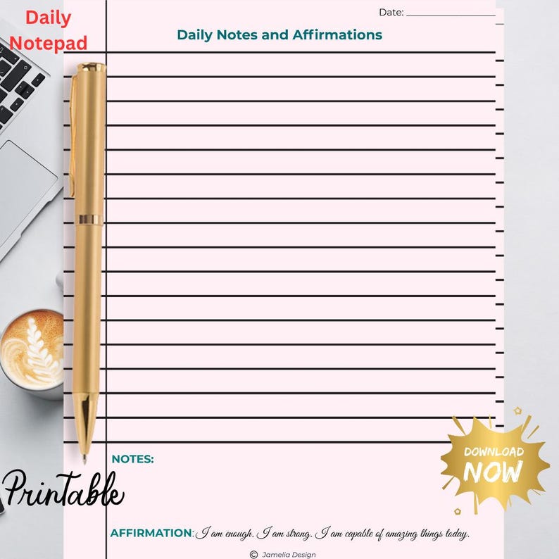 Daily Notepad – Printable PDF – One Page – Unlimited Prints – Daily ...