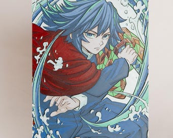 Impresión en capas 3D de Giyu Tomioka – Demon Slayer Water Hashira Anime Wall Art (8x10)