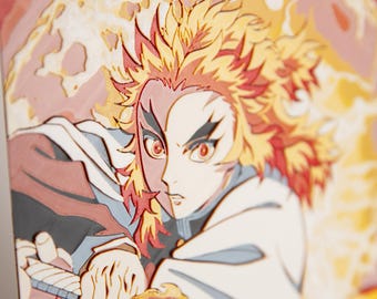Rengoku 3D Layered Anime Print – Demon Slayer Textured Wall Art (8x10 Inches)