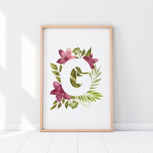 Letra G Impressão de monograma floral, nome do berçário, presente de chá de bebê, impressão personalizada, impressão inicial floral - arte de nome personalizado, produto digital