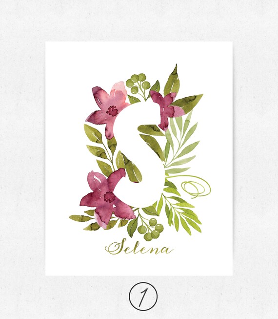 Baby Girl Nursery Floral Initial Personalized Gift Floral Nursery Decor Watercolor letter art Watercolor Monogram Letter Art