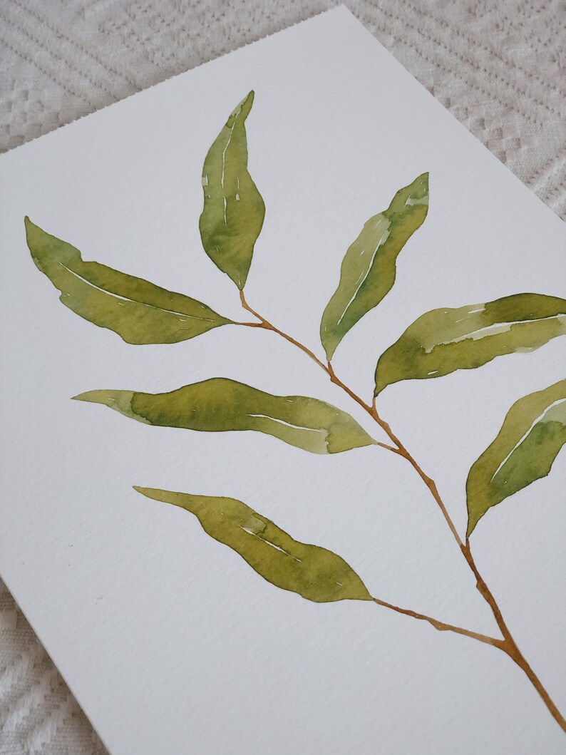 Original Watercolor Leaves Painting. 9,4x12,5 inches wall art. Botanical illustration. Modern room decor. Contemporary Art. Original art zdjęcie 1