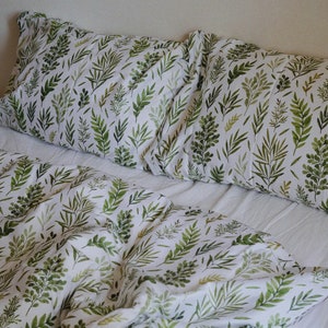 Linge de lit en satin de coton avec un motif aquarelle de fougere Housse de couette 220x240 cm 2 taies d'oreiller 50х70 cm image 8