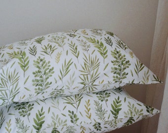 Set of 2 Pillowcases with Botanical Pattern | 100% Cotton Satin | Botanical Print, Cotton Bedding, Floral Print Bed Linen, OEKO-Tex