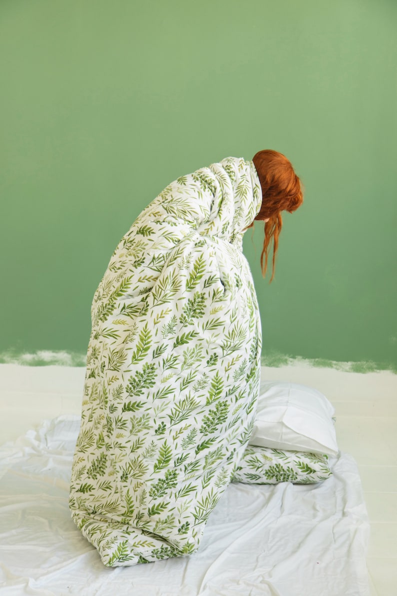 Bed Linen Set. Cotton Satin Duvet Cover and Pillowcases. Botanical Pattern Print. Cotton Bedding. Floral Print Bed Linen. image 2