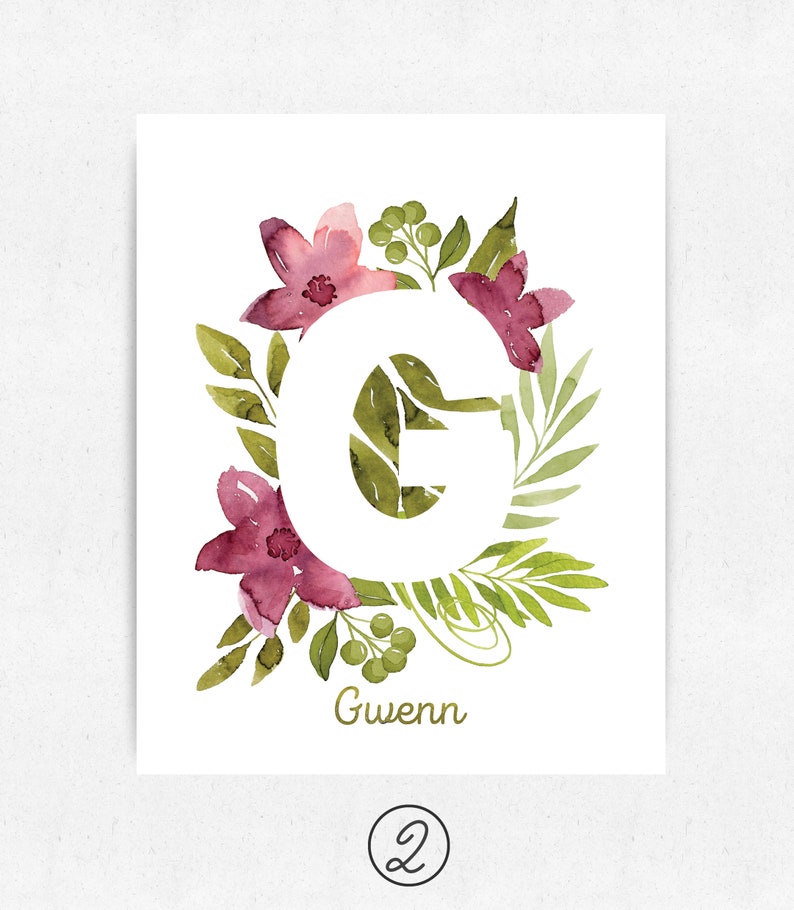 Letter G Floral Monogram Print, Nursery name, Baby shower gift, Personalized print, Floral initial print Custom name art, Digital Product image 3