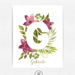 Letter G Floral Monogram Print, Nursery name, Baby shower gift, Personalized print, Floral initial print Custom name art, Digital Product image 4