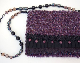 Mulberry Bauble - black and purple evening purse with lace, ruffles and beads