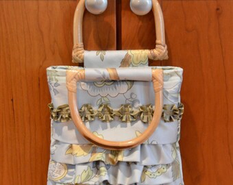 Floral Sky - Purse in Light Blues and Soft Green with Ruffles