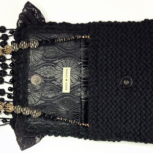 Spangled Night Black evening purse with lace, beads and sequins image 3
