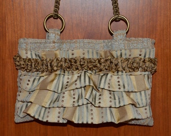 Blue Sky Sunset - a soft purse in tapestry and cotton in color of light blue, beige and olive green