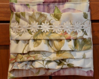 Floral Cream - Purse in Ivory, Rose and Green Floral Print with Ruffles and Flower Applique