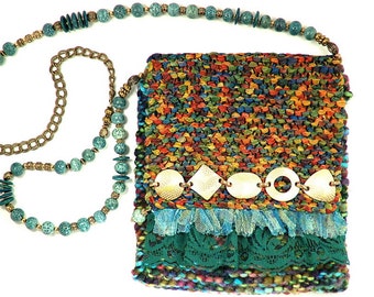 Turquoise Sunset -  Evening bag in turquoise blue with lace and beads