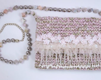 Lilac Sparkle - Evening bag in lilac and silver with ruffles, sequins and beads