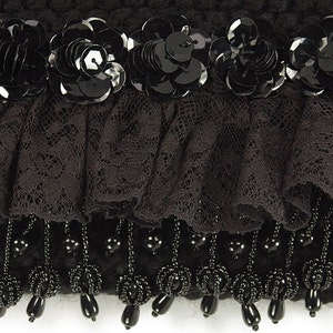 Spangled Night Black evening purse with lace, beads and sequins image 4