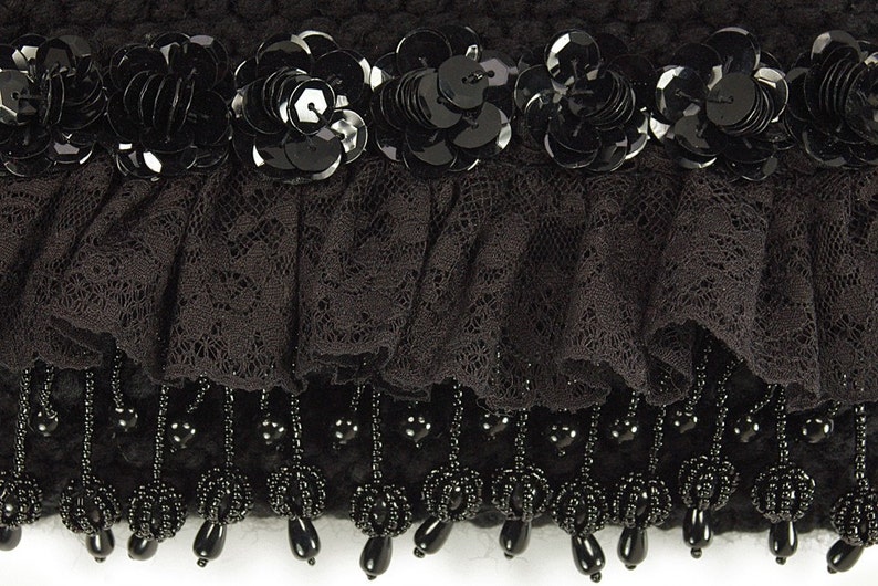 Spangled Night Black evening purse with lace, beads and sequins image 4