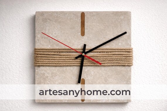 ARTESANY HOME 25x25 Cement Wall Clock with esparto grass detail | While others produce thousands, we create one by one.