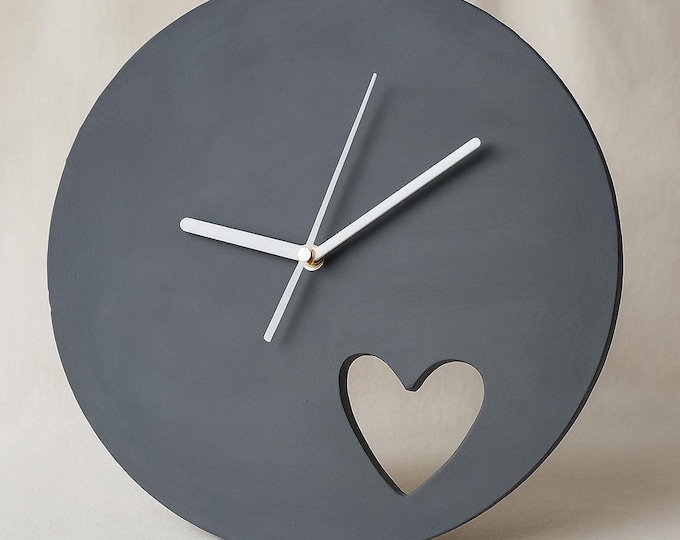 Featured listing image: ARTESANY HOME Handcrafted Cement Wall Clock with Hollow Heart – Modern Minimalist Industrial Design | 30 cm in diameter