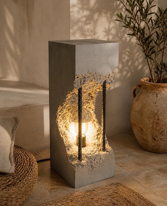Handmade Cement Floor Lamp "for indoor and outdoor use" | Industrial and Minimalist Style | 50x20x20 cm | Handmade in Spain