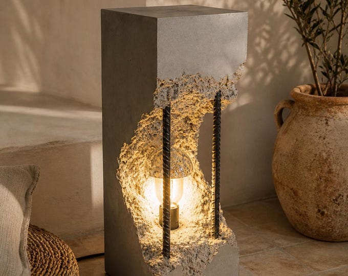 Handmade Cement Floor Lamp "for indoor and outdoor use" | Industrial and Minimalist Style | 50x20x20 cm | Handmade in Spain
