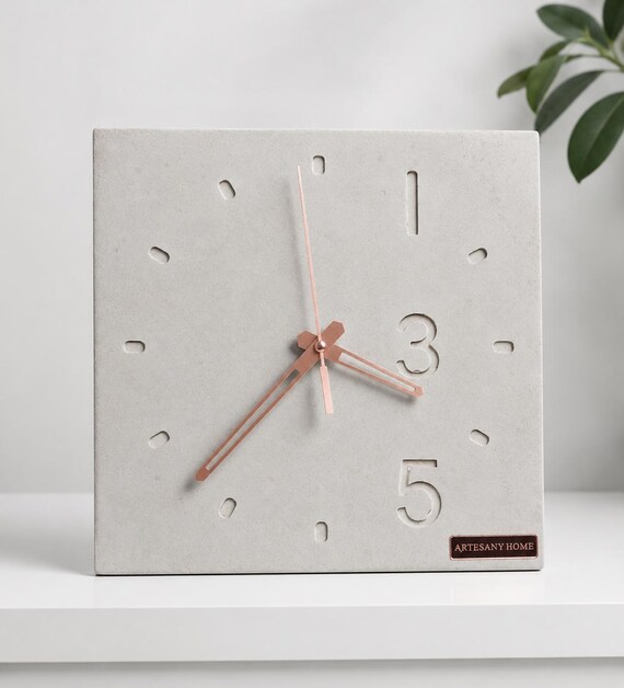 Cement wall or table clock 25 x 25 with numbers | "Handmade" by ARTESANY HOME | Design for homes with personality.