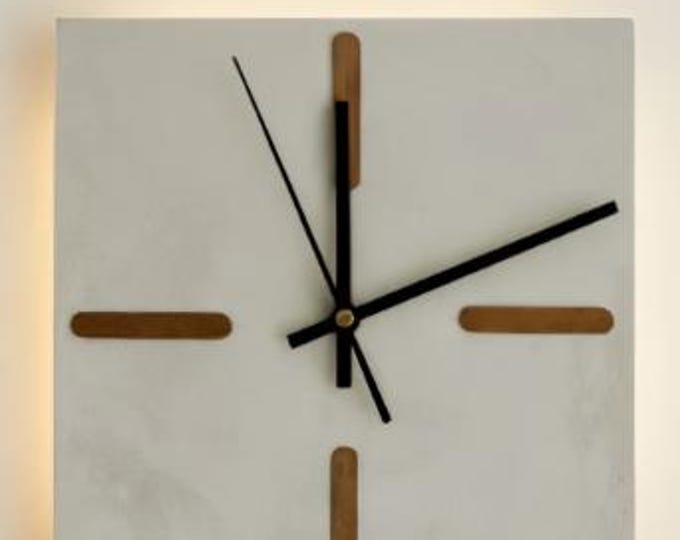 Featured listing image: Square cement clock with light ARTESANY HOME "Handmade" – Wall sconce or lamp | Perfect gift for this spring