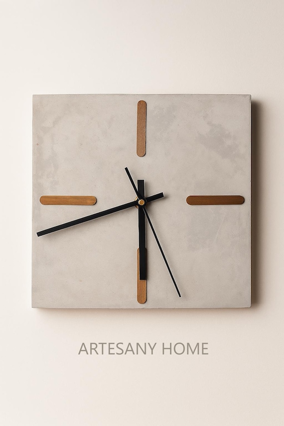 Cement Wall or Table Clock | 25x25 cm | Minimalist and Industrial Decor | Handmade in Spain | ARTESANY HOME
