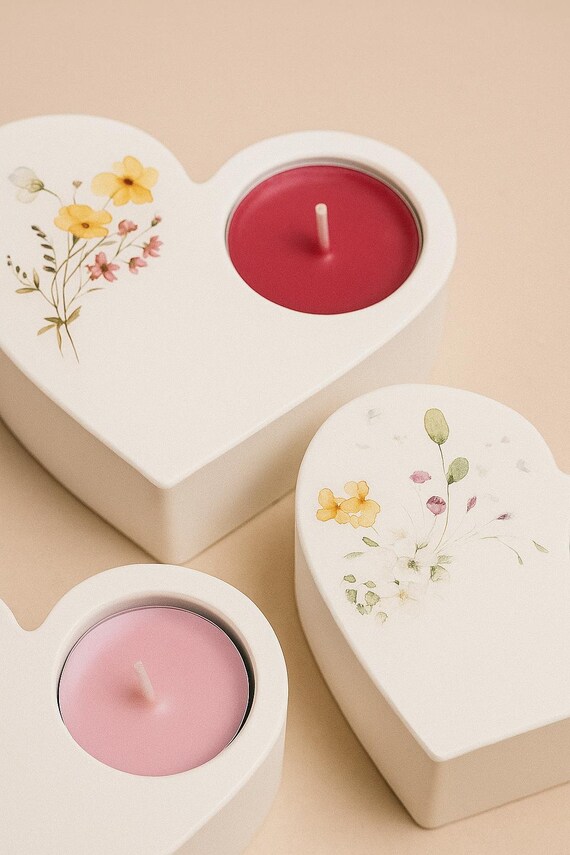 2 x ARTESANY HOME White Cement Heart-Shaped Candle Holders 100% Handmade | Handmade never goes out of style.
