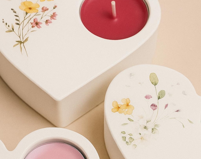 Featured listing image: White cement candle holder in the shape of a heart