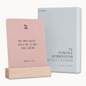 Affirmation Cards Weekly Calendar | 52 Mindfulness Cards with Wooden Stand