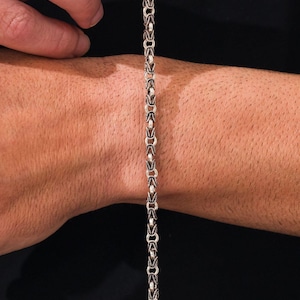 Sterling Silver Men’s King Chain Bracelet – Oxidized Byzantine Style – Rhodium Plated Masculine Jewelry Gift