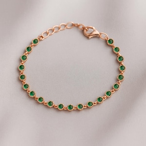 Emerald Green Zircon Tennis Bracelet: Rose Gold Plated Sterling Silver