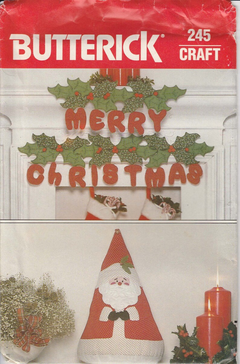 Santa Decoration Pattern Merry Christmas Letters Garland Holly | Etsy